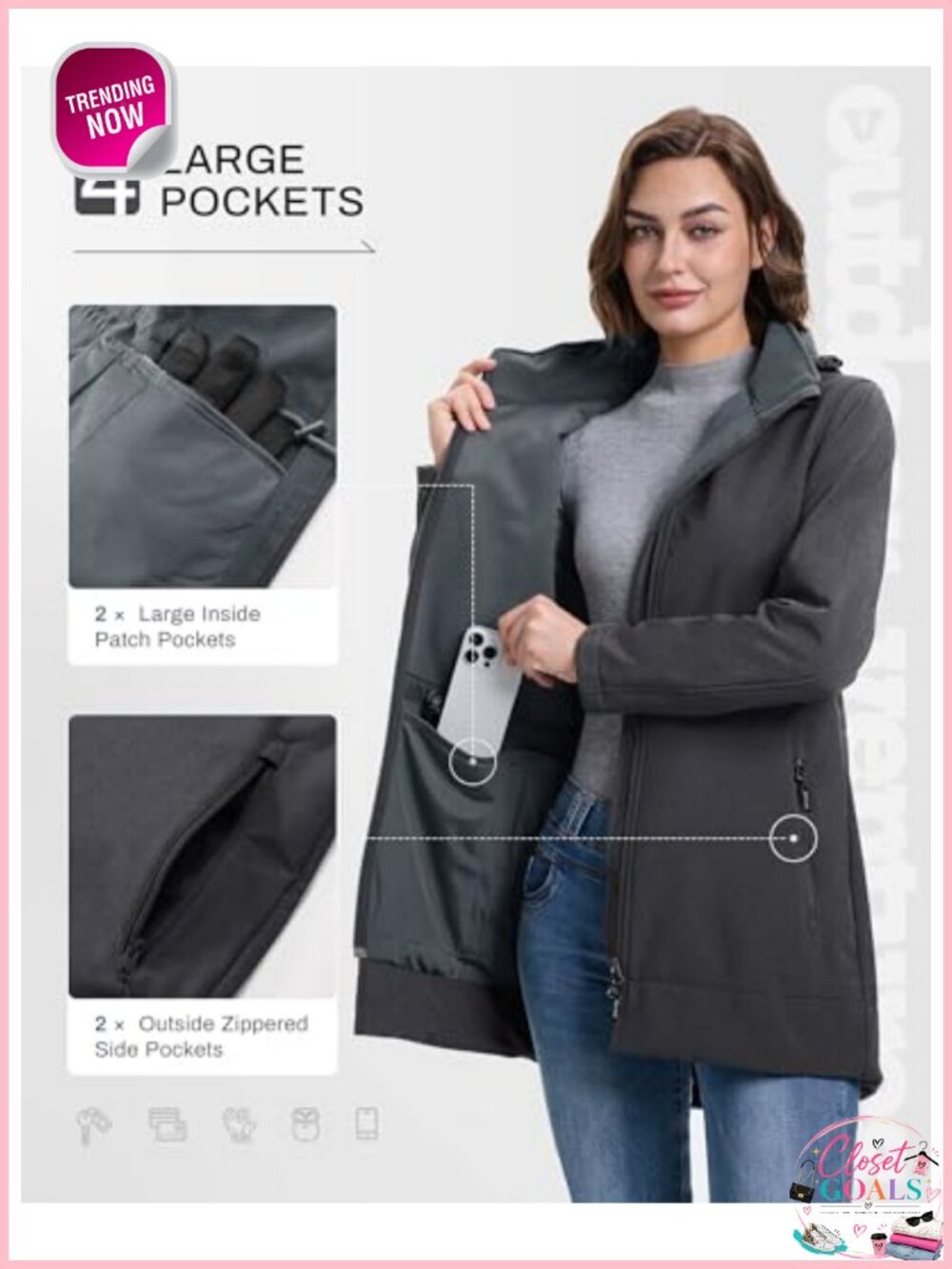 Softshell Jacket Waterproof Fleece Lined Windproof Raincoat - Picture 3 of 6